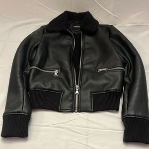Black faux leather cropped jacket